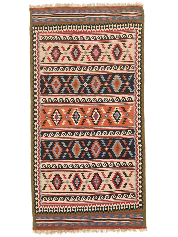 Hand Woven Oriental Kilim Qashqai Rug 111X218 Brown/Black