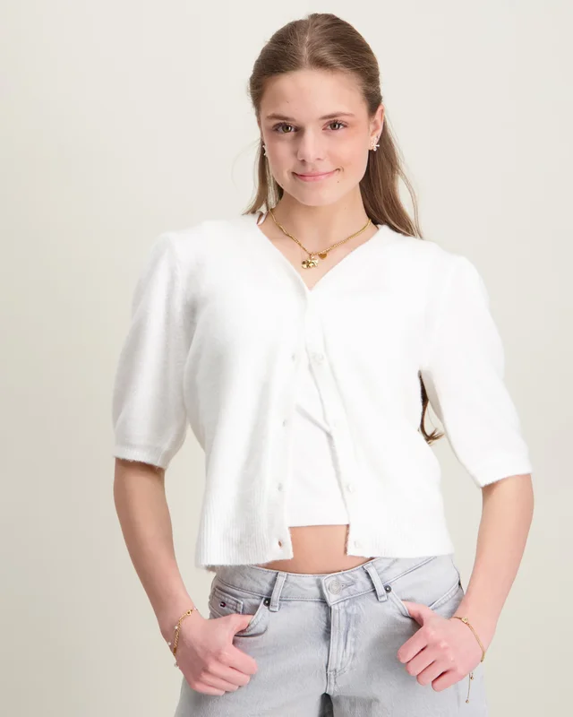 LMTD NLFLODET SS SHORT S KNIT V CARDIGAN Weiß Pullover Mädchen - Kids Brand Store