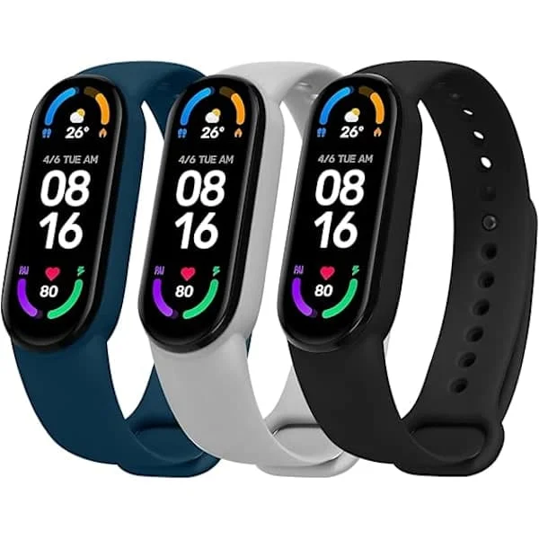 Armband för Xiaomi Mi Band 4/Mi Band 3, 3 st justerbara silikon sportarmband, svart + grå + midnattsblå