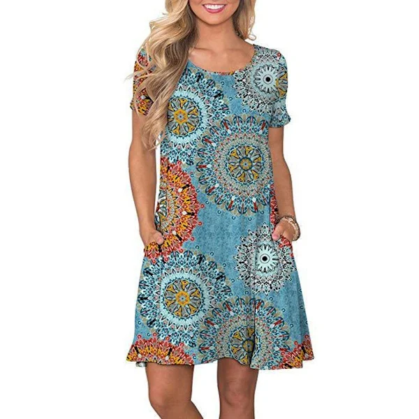 Women's V-Neck Summer Dress with Pockets, Size XL