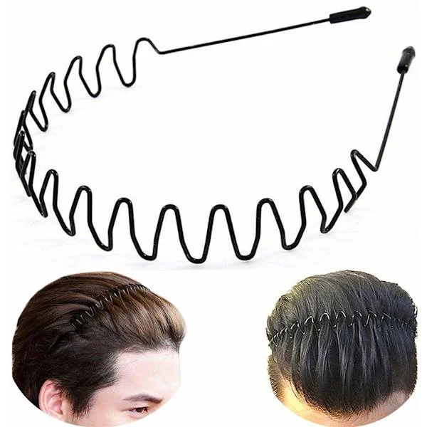 Hårband i metall för män Pannband Herrhårband Unisex Mode Pannband Sport Pannband Hårbygel för kvinnor med halkfria vågiga tänder
