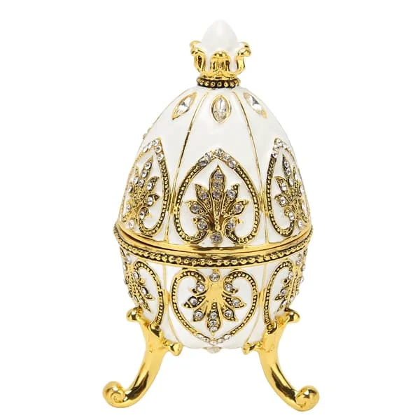 Egg Ornament Box Enamelled Jewellery Box Zinc Alloy Exquisite Jewellery Storage Box for Rings Necklaces Earrings White