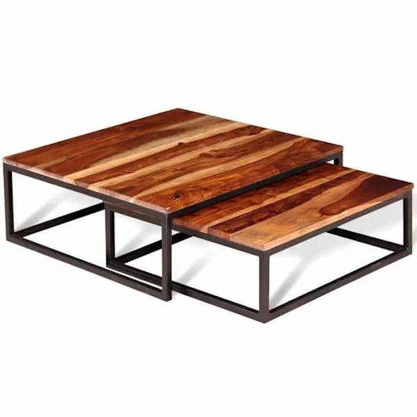 Soffbord - Stapelbara soffbord - Massivt trä - Järnram - Stapelbar design