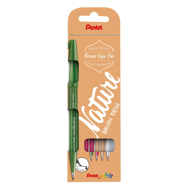Pentel Fude Touch Brush Sign Pen 4-set Nature