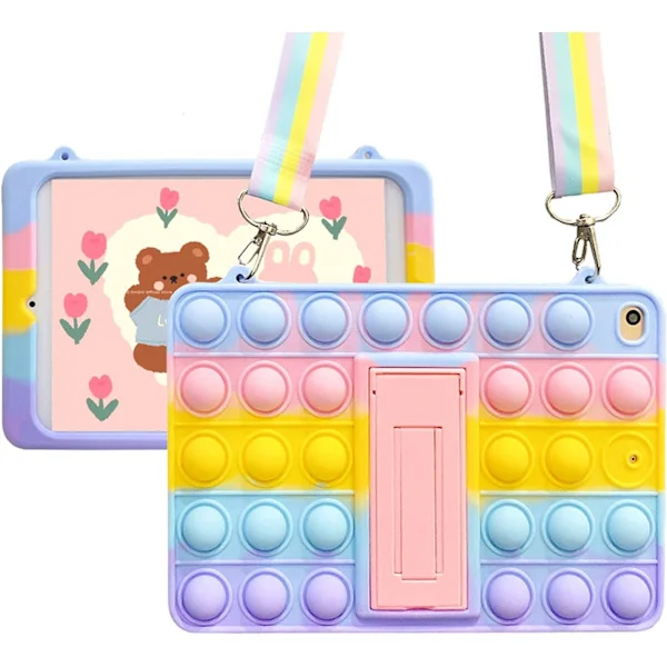 Push Pop Fidget Leksaker Fodral för iPad 2019/2020 10.2" Stöttåligt Silikon Tablet Skydd med Vikbart Ställ och Snodd (iPad 2019/2020 10.2")