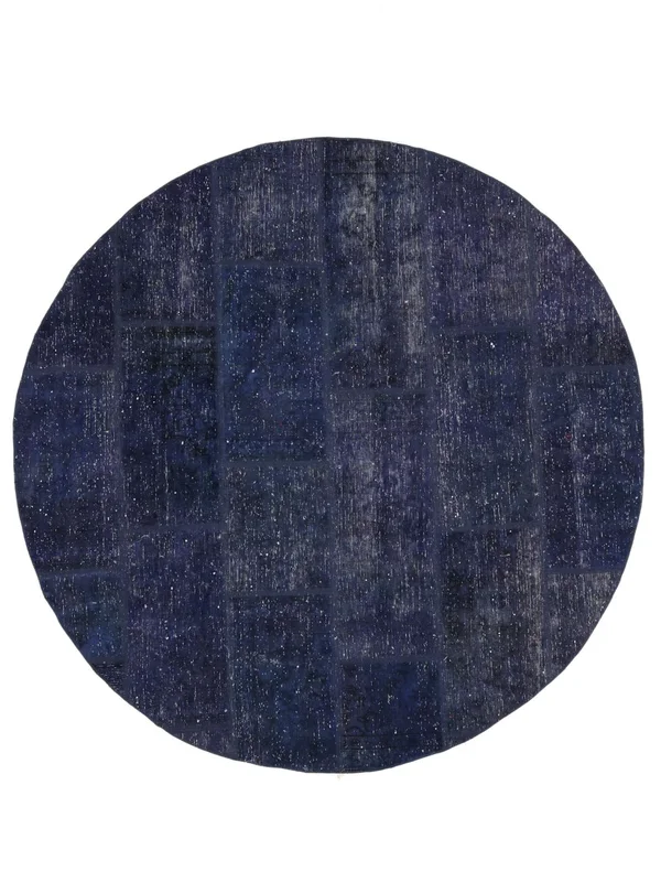 Patchwork Teppe Ø 200 Rundt Svart/Mørk Blå Ull