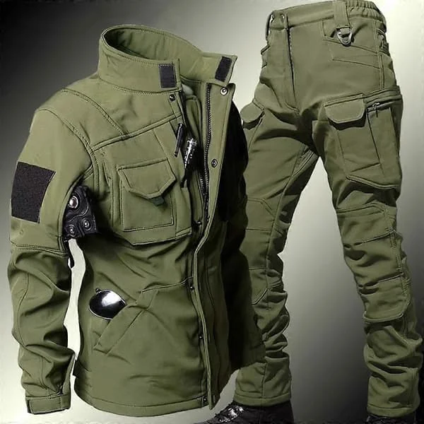【NX】Vindtät Vattentät Bikerdräkt Herr Jacka Byxor Set Vinter Hajskinn Soft Shell UniKompatibel medm Varma Fleecejackor grön