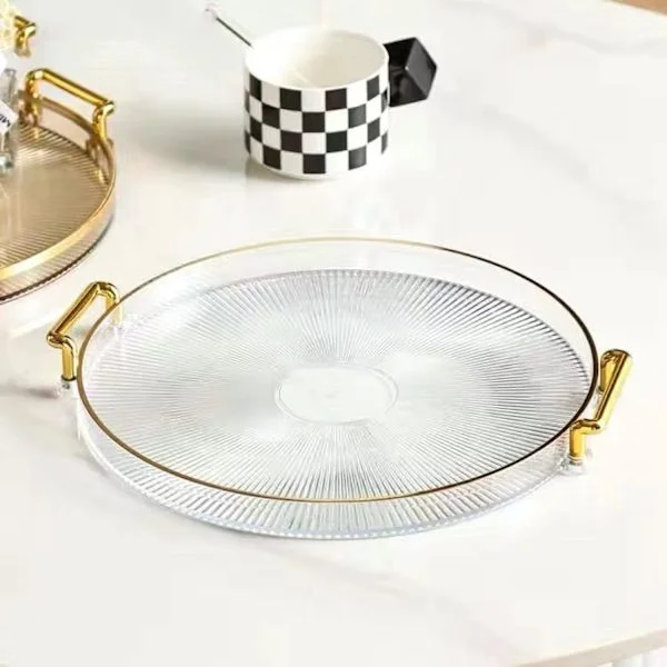 10.6" Round Decorative Tray with Handles, Modern Vanity Tray & Serving Tray for Ottoman, Coffee Table, Kitchen & Bathroom for Coffee