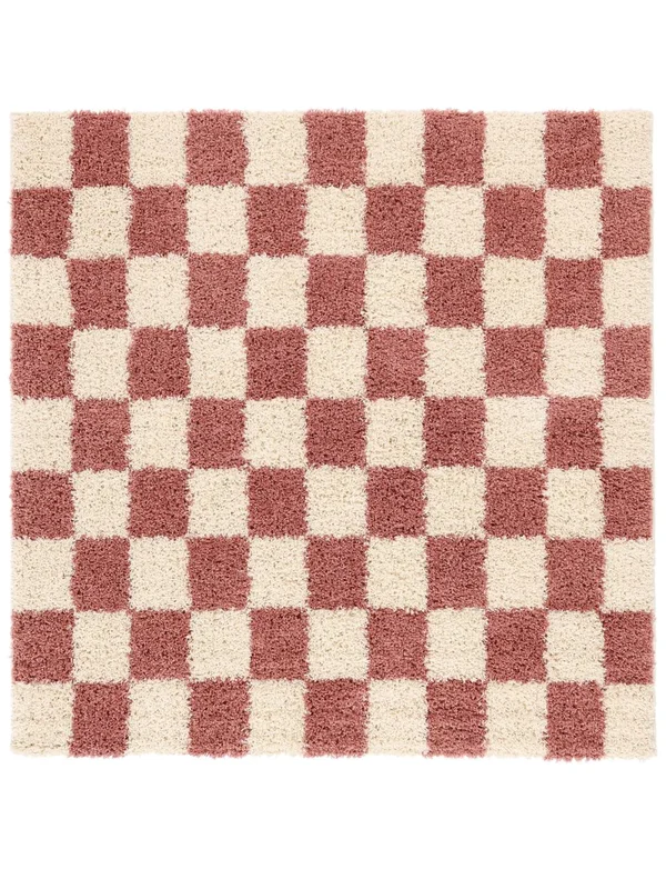 Checkered Chessie Pink/Off White Square Rug Oeko-Tex