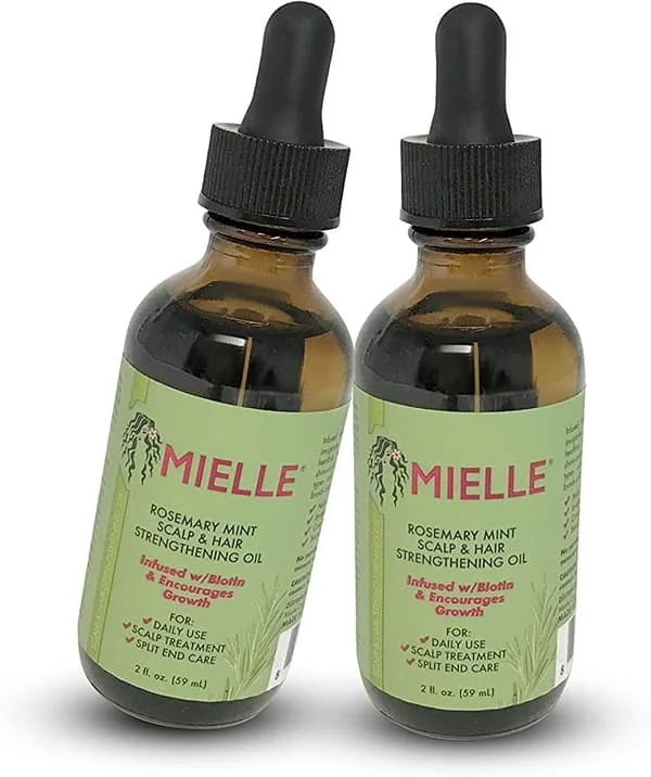Hårprodukter Rosmarin Mynte Hårvækstolie 2 oz (pakke med 2), tilsat Biotin for at fremme og styrke hårvækst, fri for kløende og tør hovedbund
