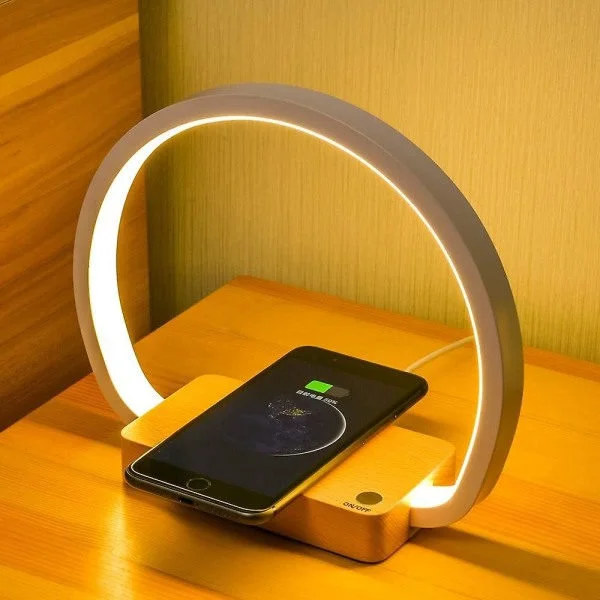 Senglampe Trådløs Lader LED Bordlampe med Berøringskontroll Skrivebordslampe Øyebeskyttelse Leselampe for Barn Voksne Hjem Sovesal A