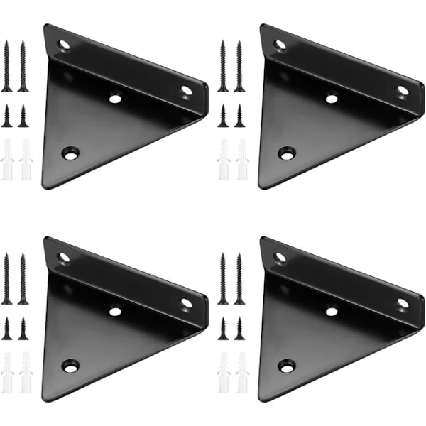 4 Pcs Floating Shelf Brackets, Invisible Triangular Wall Brackets, Metal Wall Bracket for Shelf Black 100×80mm