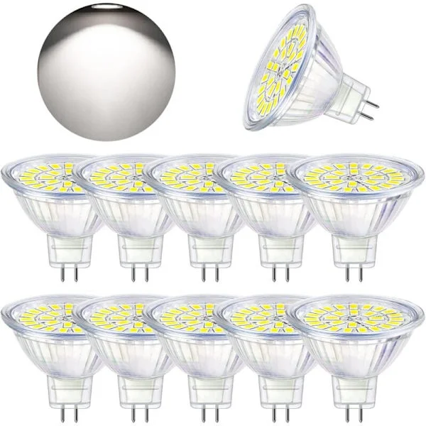 GU5.3 LED-lampa, kallvit 6000K, MR16 LED AC DC12V 3W motsvarande 30W halogen, icke-dimbar LED-spotlight, 10-pack [Energiklass F]