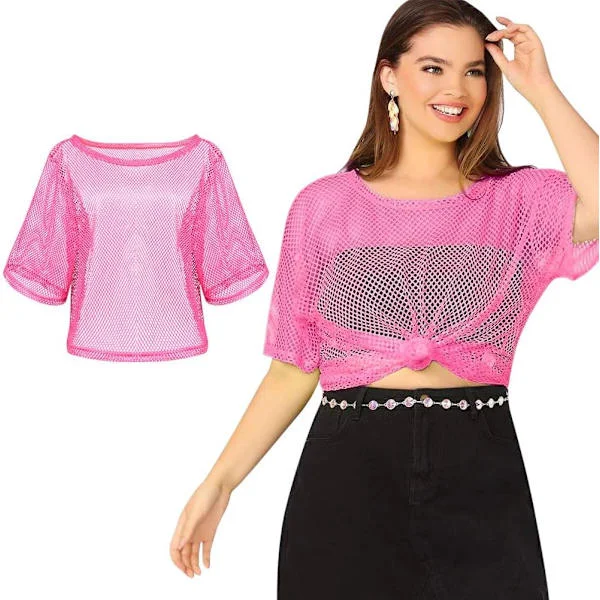 80-tals Neon Party Kläder Kostymtillbehör Set, 1980-tals Retro Temafest Dekoration Outfit för Kvinnor Flickor T-shirt-rosa röd T-shirt-pink red One 