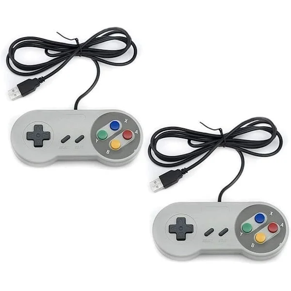2-pakke kablede USB-kontrollere - Kompatibel med SNES-emulatorer - Retro Gaming Joypads Gamepad - Egnet for Gaming PC, datamaskin, bærbar PC