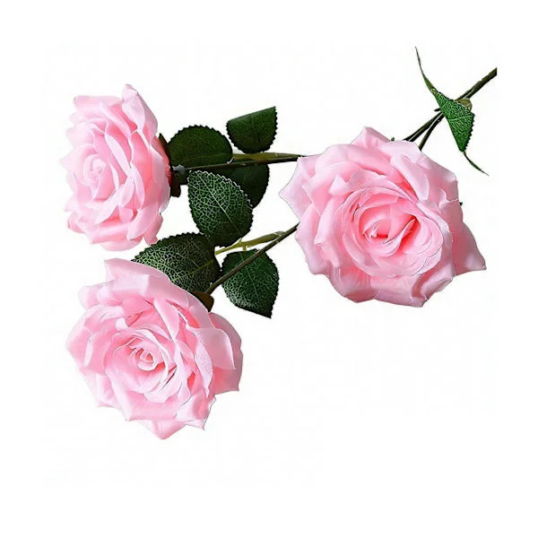 Kunstig roseblomst Realistisk falsk langstilket rosebukett med 3 hoder blomster for bryllupsmidtpunkter Hjemmefestdekor