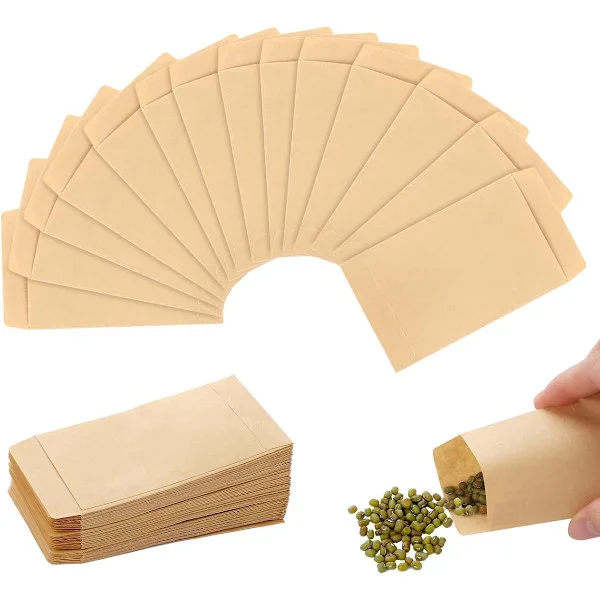 100-pak papirposer - mini kraftpapirposer - 10x6 cm - rivefaste - kraftpapir frøposer