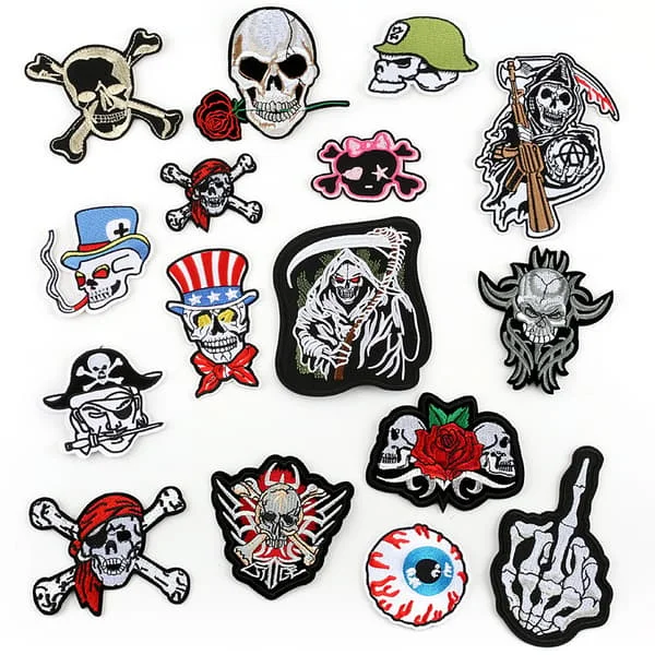 16 Pcs Punk Iron On Patches for Clothing, Embroidered Heavy Metal Rock Band Goth Applique Badges for Jackets Clothes Jackets Bags