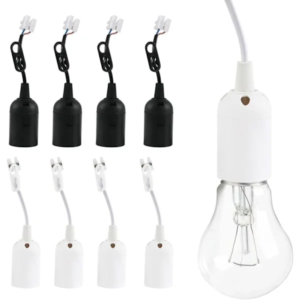 E27 Lamphållare, 8 st Lamphållare, Plast Glödlampssockel med Kabel, för Kontorskök, Växtbelysning och Akvariebelysning