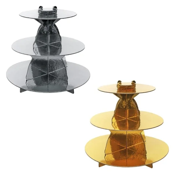 Elegant kakefat i papir med tre etasjer - Gull/Sølv multifarge
