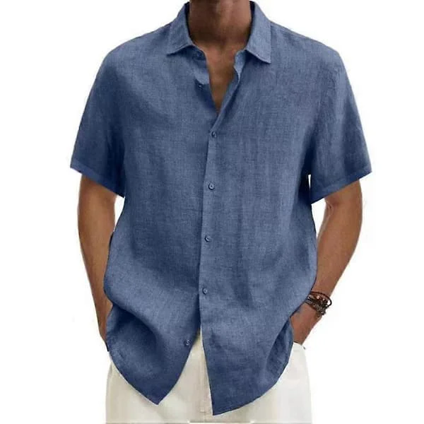 Sommer Lapel Knappelukking Bomull Lin Skjorte Ensfarget Herre Topper