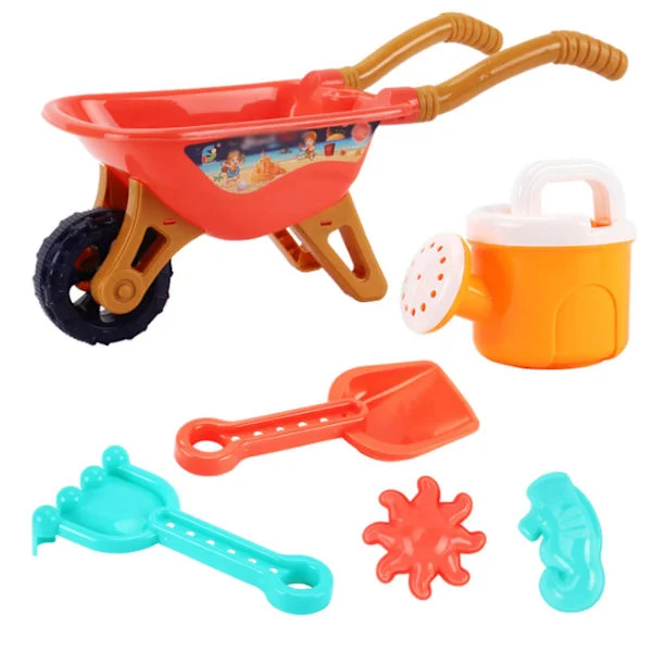 6 Set Strandvagn Leksaker Sand Lek Hus Leksak Sand Barn Vatten Plast Sandlåda Utomhus Slott Spade Hjul Hink Form Set