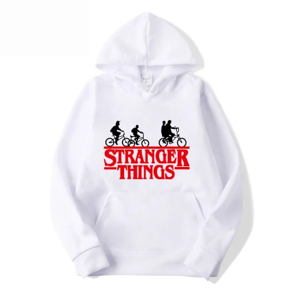 Stranger Things -painatuksella varustettu hupullinen collegepaita fleecetakilla - Valkoinen - Koko XL Valkoinen Valkoinen Valkoinen-FX- Valkoinen XL