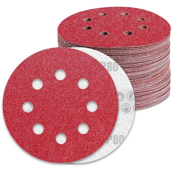 125mm Sanding Discs, 80 Grit, Sandpaper, 90 Pieces, 8 Holes, Sanding Paper for Random Orbital Sanders