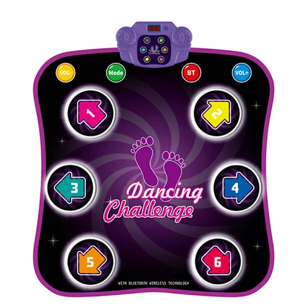 Dansematte for barn 3-10 år med Bluetooth, Musikkdansematte med 6 lysende piler, Elektronisk dansematte