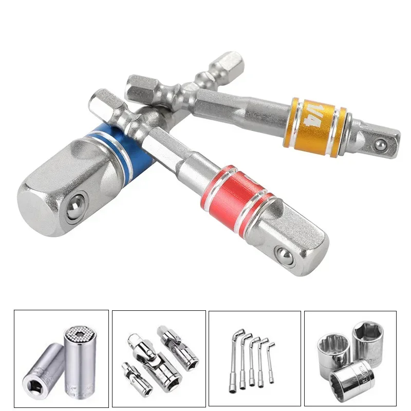 AliExpress - 3 Stuks Boor Socket Adapter Klopboormachine Uitbreiding Boren Bar Socket Adapter 1/4 3/8 1/2 Size Hex Shank Vierkante Kop Boor