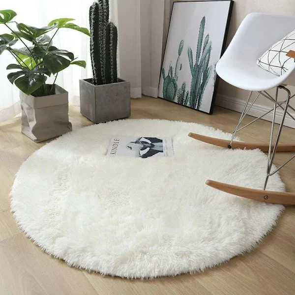 Round rug living room plush large size soft rug (white, diameter 100 cm round)