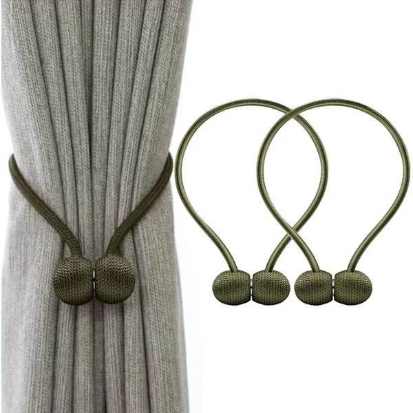 Magnetic curtain tiebacks, magnetic braided curtain buckle (Green)