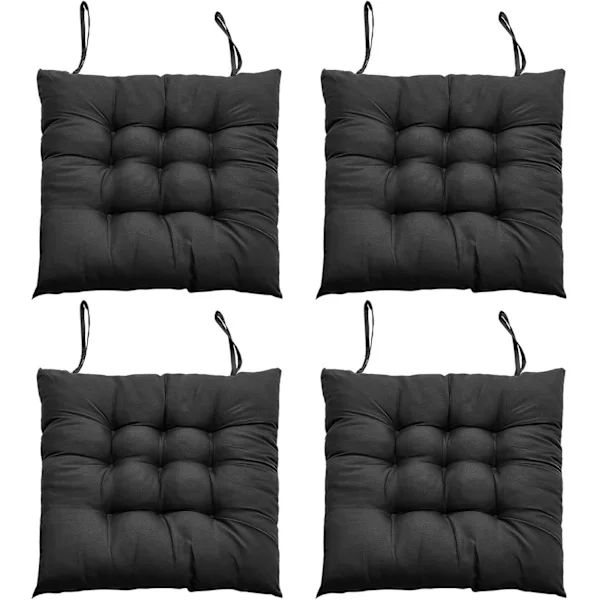 4 st sittdynor till matstolar 40 x 40 cm Bekväma sittdynor till matstolar, köksstolsdynor med band, svart