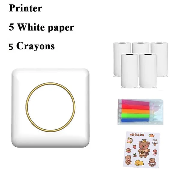 Mini bärbar fotoprinter, trådlös Bluetooth-skrivare med 5 rullar termiskt papper,
