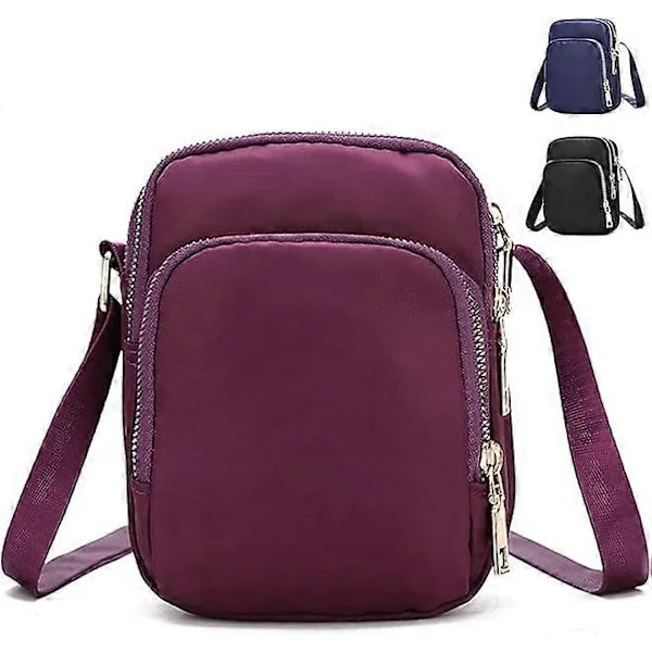 1 pc Crossbody Mobile Phone Bag for Women, Nylon Wallet Shoulder Bag, 3-Layer Zipper Mobile Phone Pouch with Adjustable Strap.