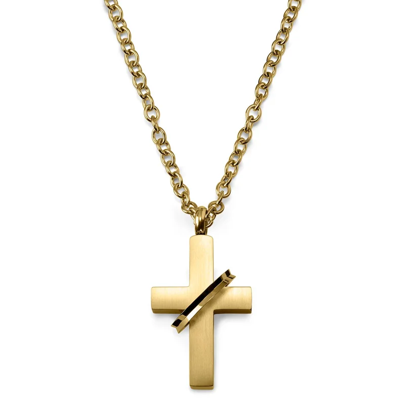 Collar de cruz corto dorado con anillo for Men