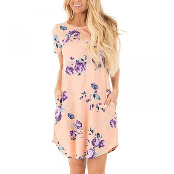 Løse, komfortable sommerkjoler med sving og lommer (Rosa XXL)