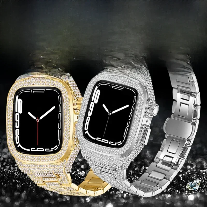 AliExpress - Luxus-Diamantgehäuse-Modifikation ssatz für Apple-Uhren armband 45mm 44mm Diamant-Edelstahl armband für die iwatch-Serie 8 7 6 se 5 4