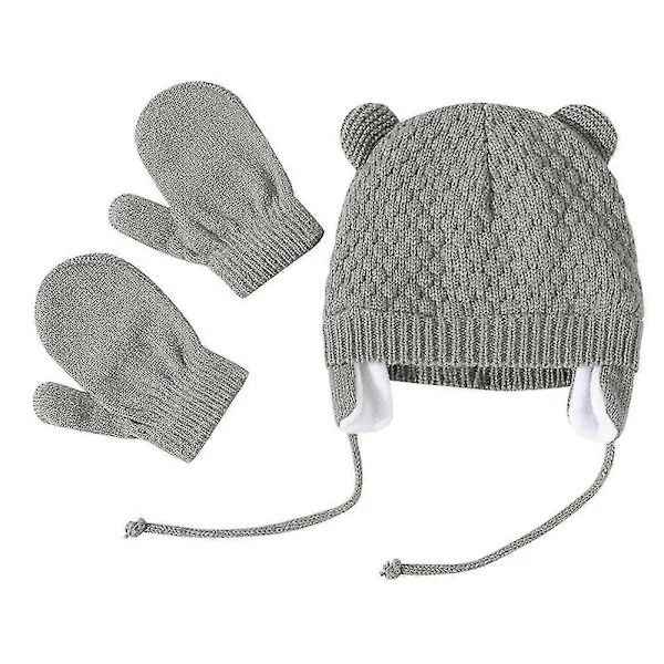 Nyfødt Baby Vinter Varm Strikket Lue Votter Sett Barn Fleece Lue Tykke Hansker[TT]