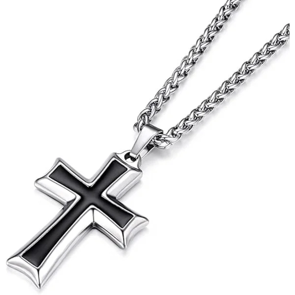 Black Stainless Steel Cross Necklace 60 CM, 3.8 x 2.4 cm, Cross Necklace, Men's Necklace, Gift, for Men and Women