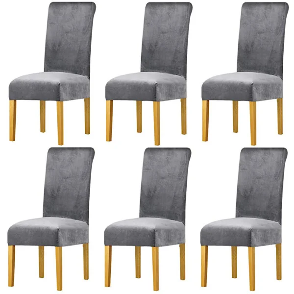 6-pack Grey Velvet Chair Covers Stretch Dining Chair Slipcovers