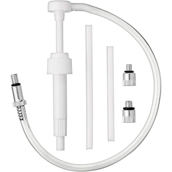 Alemman vaihteiston öljypumppu tavallisille litran pulloille, sisältää 3/8 tuuman metallisen letkunkiristimen, 8 mm ja 10 mm adapterit, sopii 
