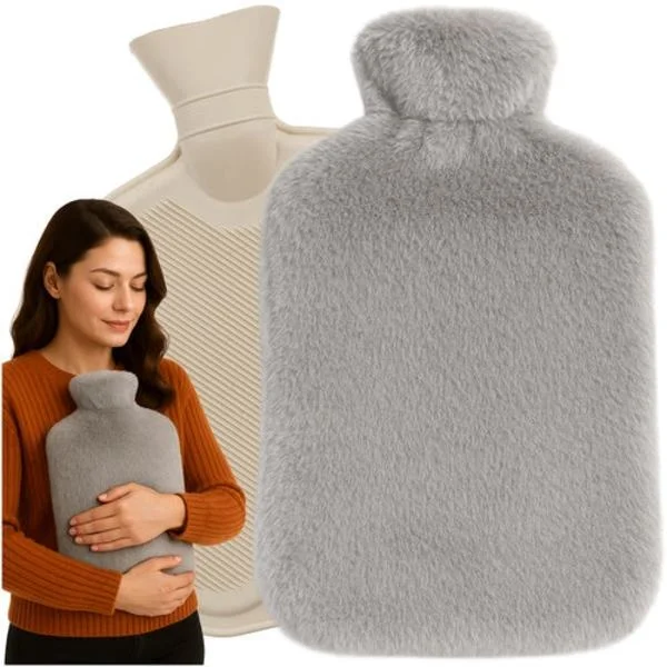 Varmedunk 3,5 L med plyscover kaninmotiv grå/beige