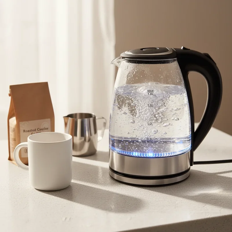 AliExpress - Bouilloire électrique en verre borosilicate de 1,8 L, fonction de cuisson rapide 2200 W, éclairage LED, arrêt automatique et fonction Dry