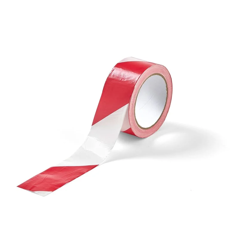 Hazard warning barrier tape, 48 mm x10 m, red-white