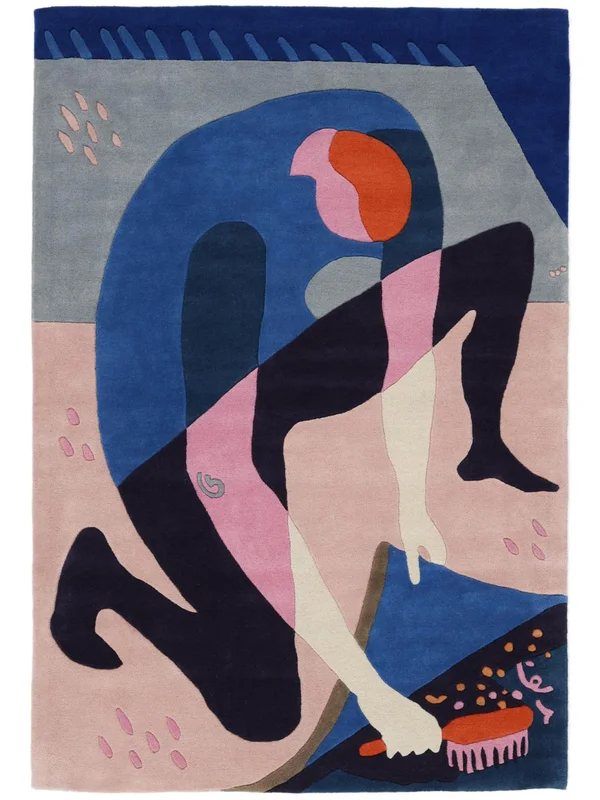 Wool Rug Under The Carpet Blue/Pink Small Oeko-Tex