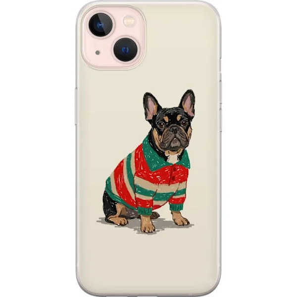Kompatibelt Mobildeksel til Apple iPhone 13 Søt bulldog i rød og grønn stripete genser med tegneseriestil og sjarmerende hundemotiv