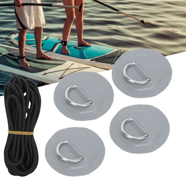 QD-4 st PVC-lapp elastisk tau sett D-ring lapp strikk tau sett rustfritt stål D-ring pute grå