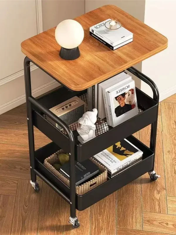 AliExpress - 3-stufiger Aufbewahrungswagen aus Metall auf Rädern mit Holztischplatte, Beistelltisch, Sofa-Beistelltisch für Wohnzimmer, Badezimmer, 