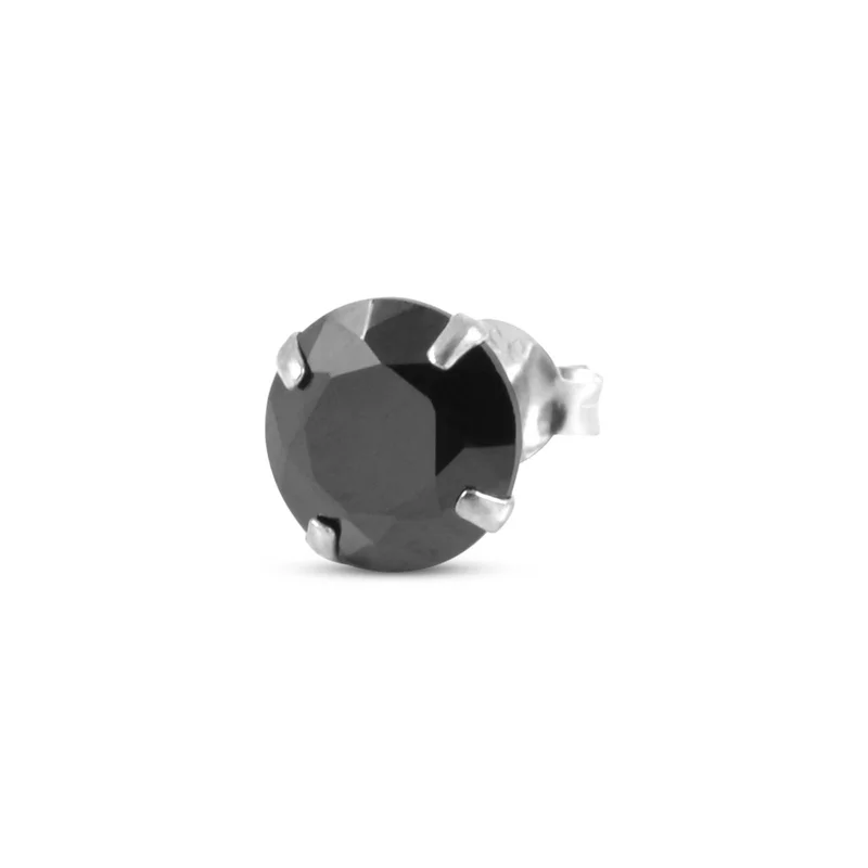 Lucid | 925 Sterling Silver 8mm Black Round Zirconia Stud Earring for Men - Stud earrings